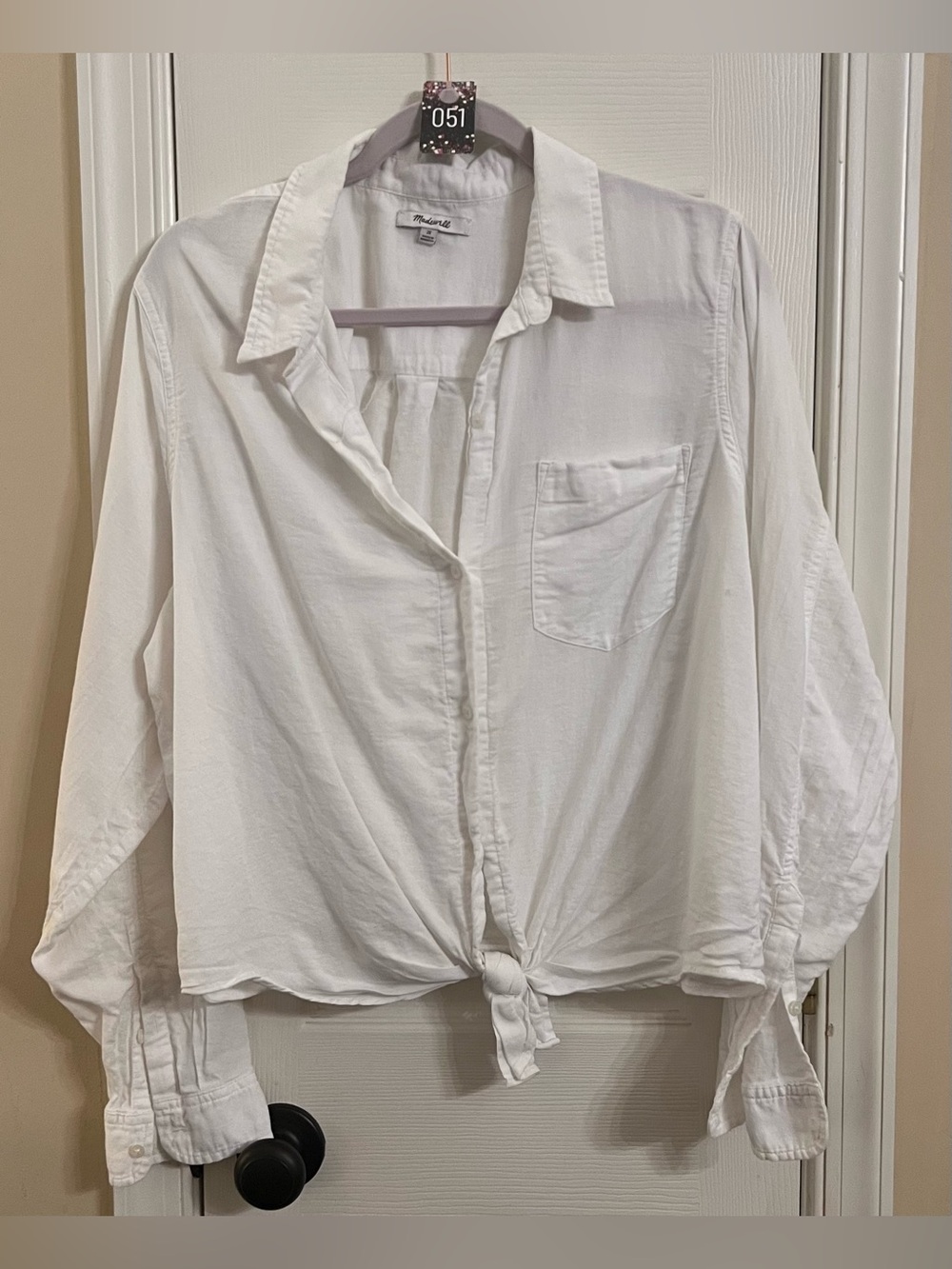 Madewell White Button-Up Tie-Front Shirt